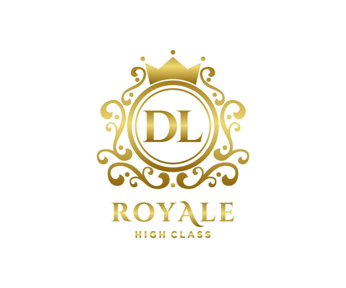Golden Letter DL template logo Luxury gold letter with crown. Monogram alphabet . Beautiful royal initials letter. vector