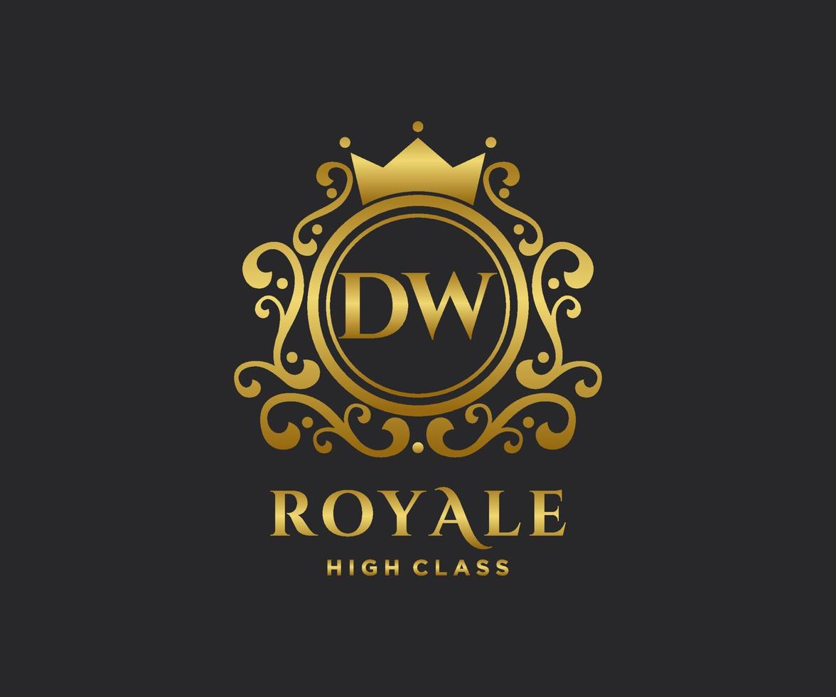 dorado letra dw modelo logo lujo oro letra con corona. monograma alfabeto . hermosa real iniciales carta. vector