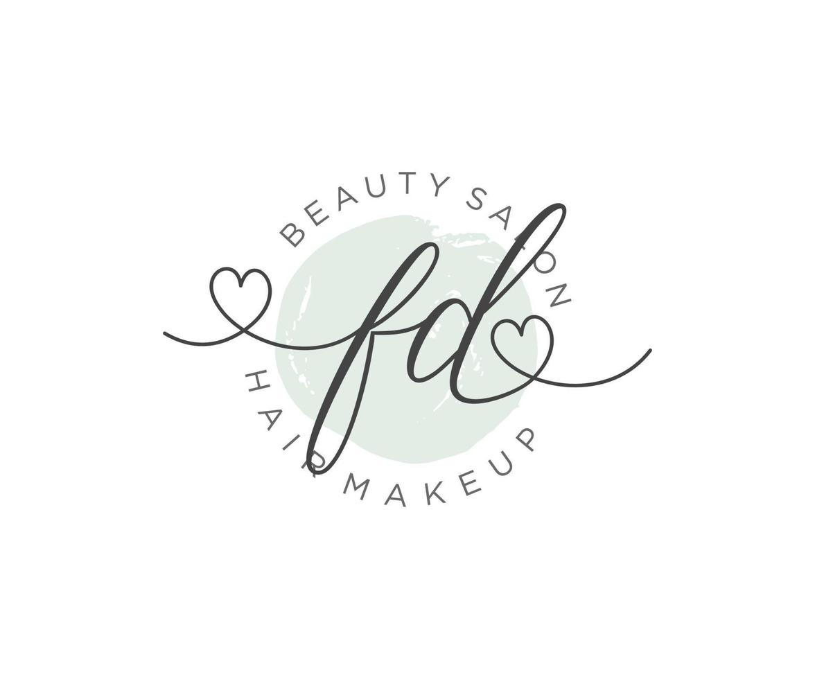 Initial FD feminine logo collections template. handwriting logo of initial signature, wedding, fashion, jewerly, boutique, floral and botanical with creative template for any company or business. vector