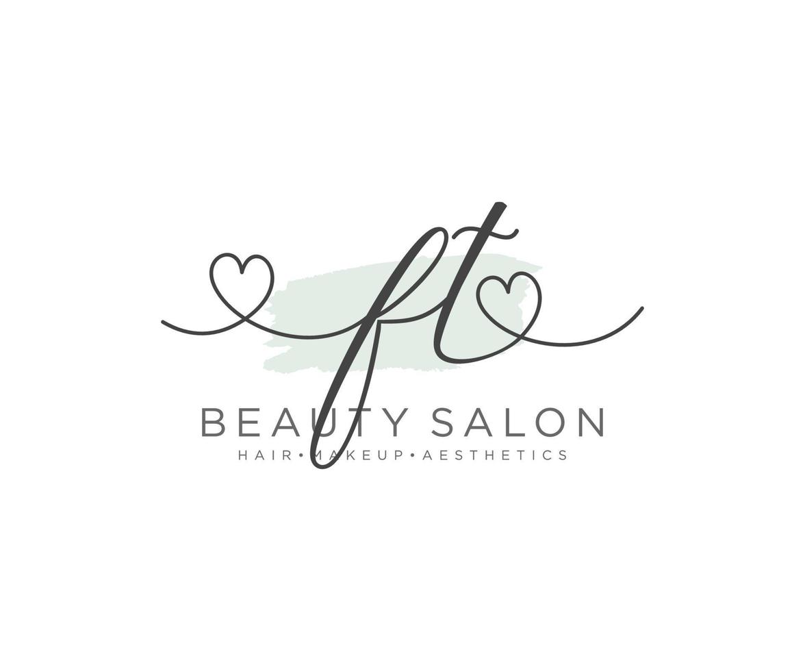 Initial FT feminine logo collections template. handwriting logo of initial signature, wedding, fashion, jewerly, boutique, floral and botanical with creative template for any company or business. vector