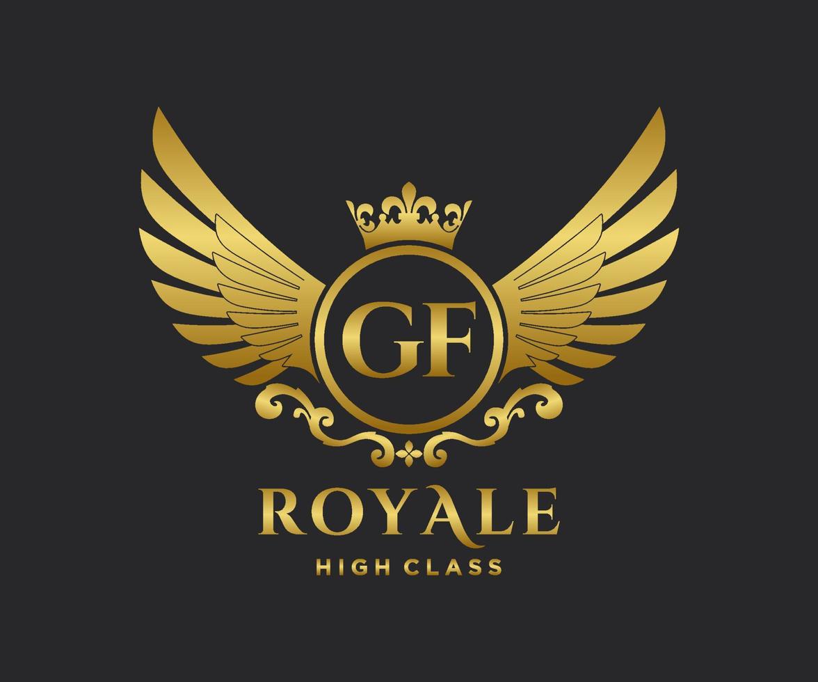 Golden Letter GF template logo Luxury gold letter with crown. Monogram alphabet . Beautiful royal initials letter. vector