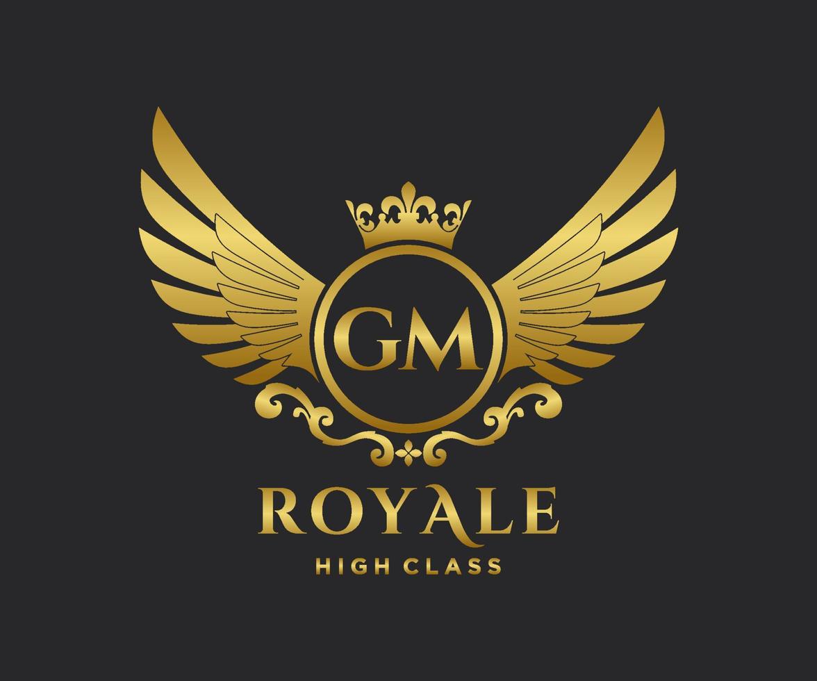 Golden Letter GM template logo Luxury gold letter with crown. Monogram alphabet . Beautiful royal initials letter. vector