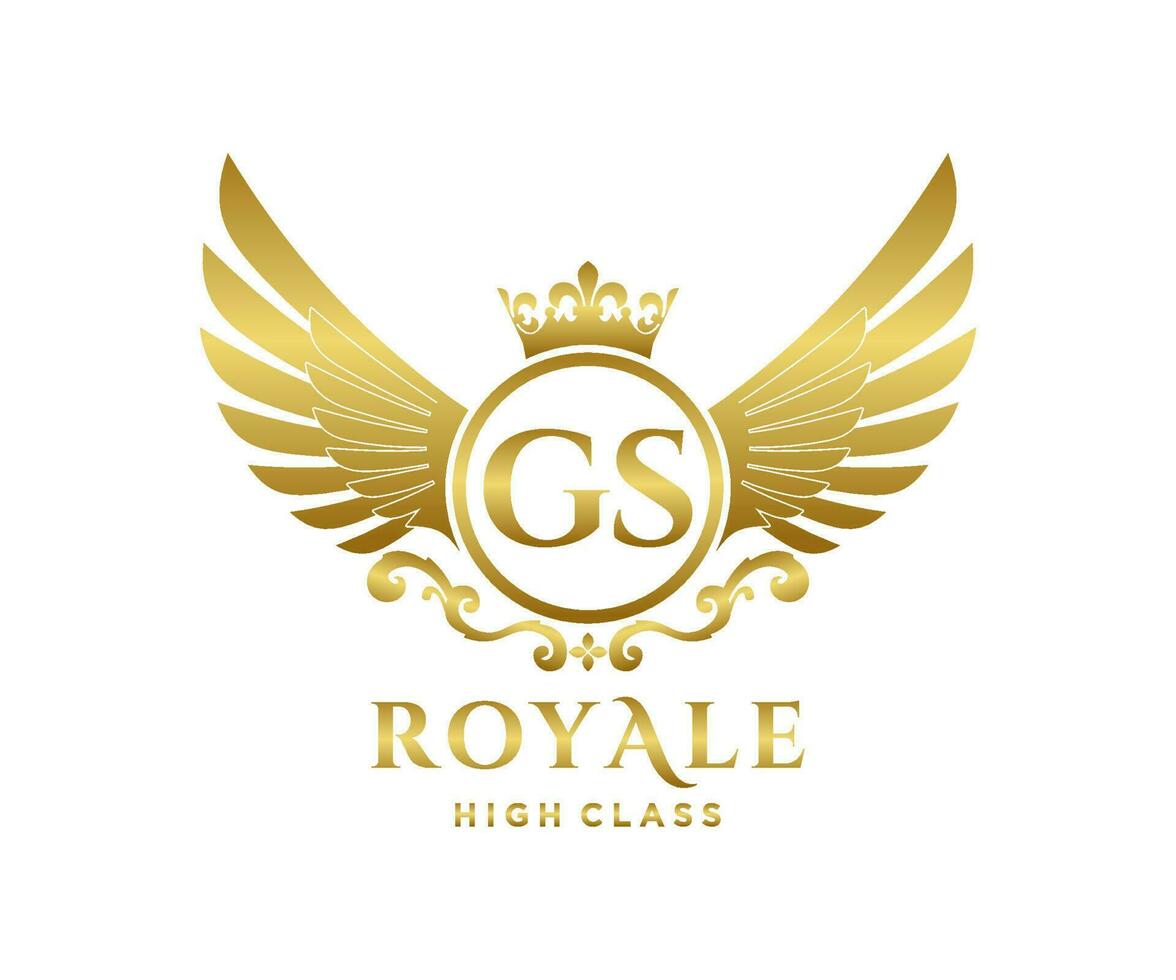 Golden Letter GS template logo Luxury gold letter with crown. Monogram alphabet . Beautiful royal initials letter. vector