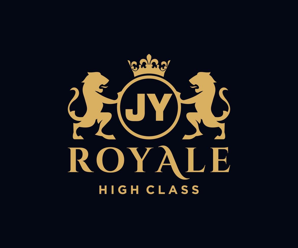 Golden Letter JY template logo Luxury gold letter with crown. Monogram alphabet . Beautiful royal initials letter. vector