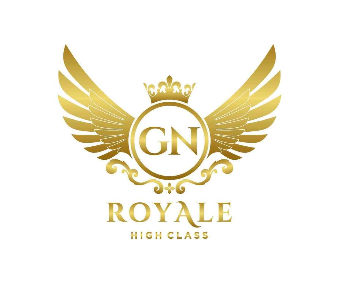 Golden Letter GN template logo Luxury gold letter with crown. Monogram alphabet . Beautiful royal initials letter. vector