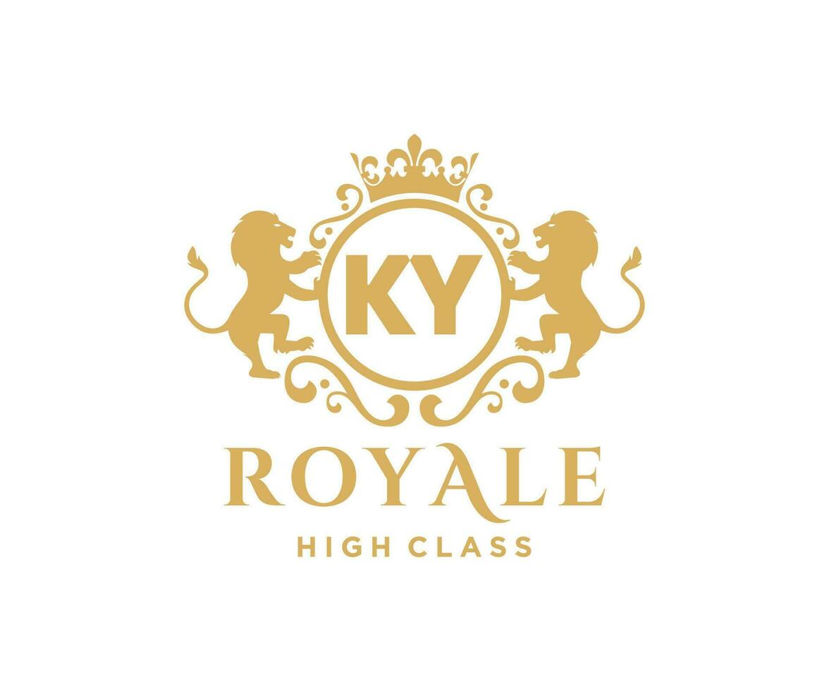 Golden Letter KY template logo Luxury gold letter with crown. Monogram alphabet . Beautiful royal initials letter. vector