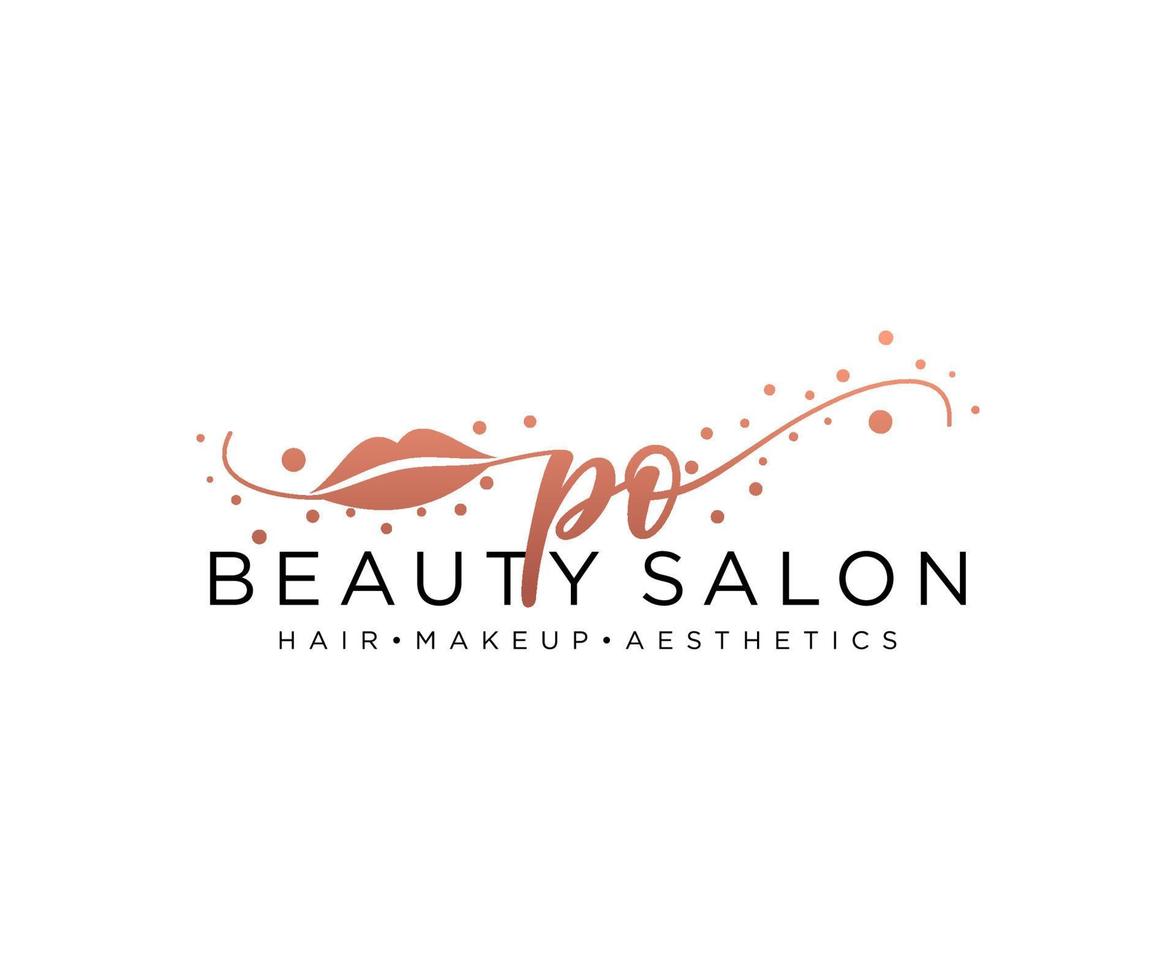 Initial PO feminine logo collections template. handwriting logo of initial signature, wedding, fashion, jewerly, boutique, floral and botanical with creative template for any company or business. vector