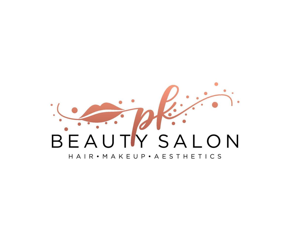 Initial PK feminine logo collections template. handwriting logo of initial signature, wedding, fashion, jewerly, boutique, floral and botanical with creative template for any company or business. vector