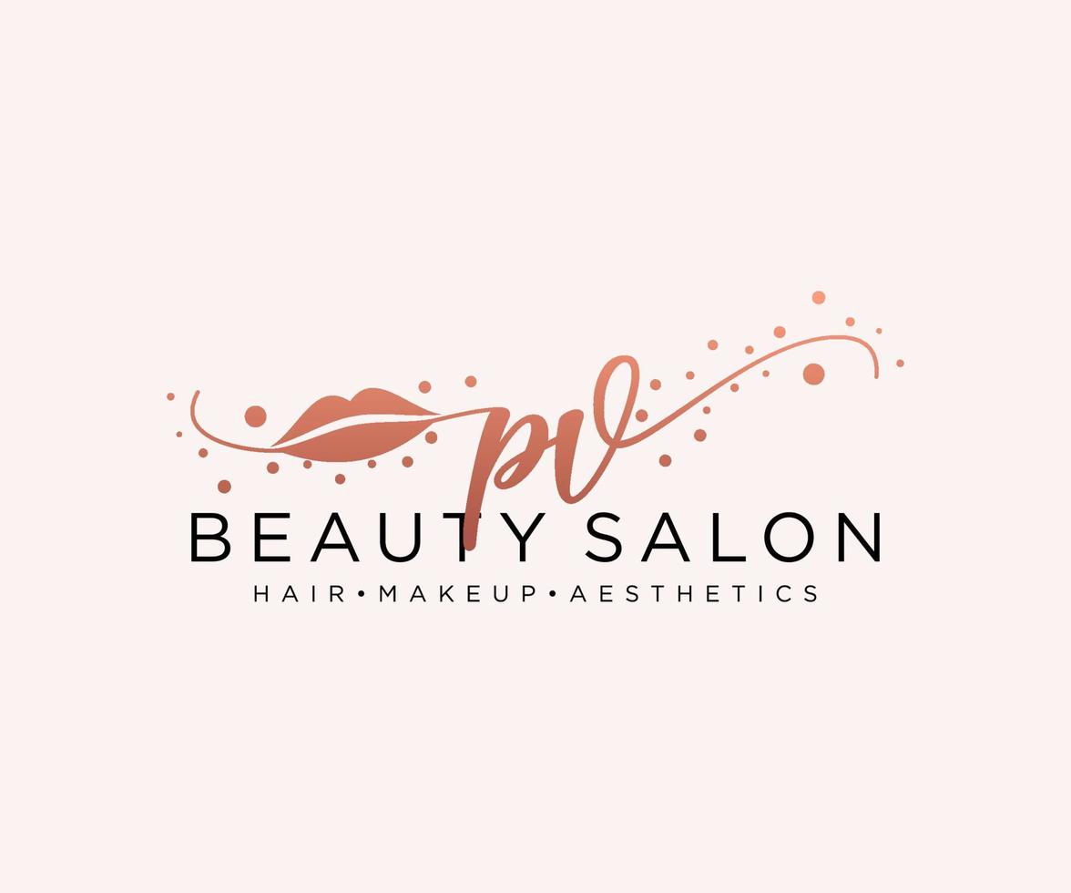 Initial PV feminine logo collections template. handwriting logo of initial signature, wedding, fashion, jewerly, boutique, floral and botanical with creative template for any company or business. vector