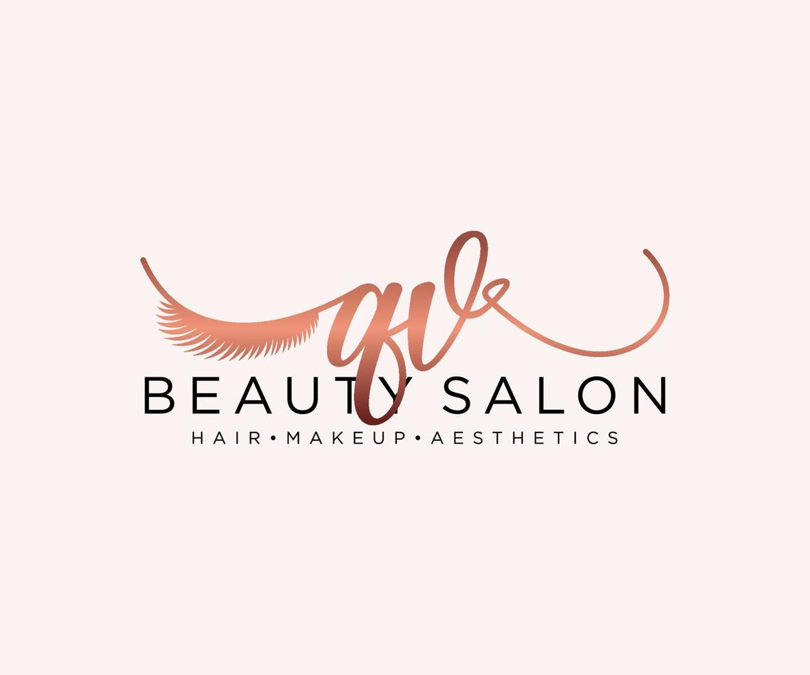 Initial QV feminine logo collections template. handwriting logo of initial signature, wedding, fashion, jewerly, boutique, floral and botanical with creative template for any company or business. vector