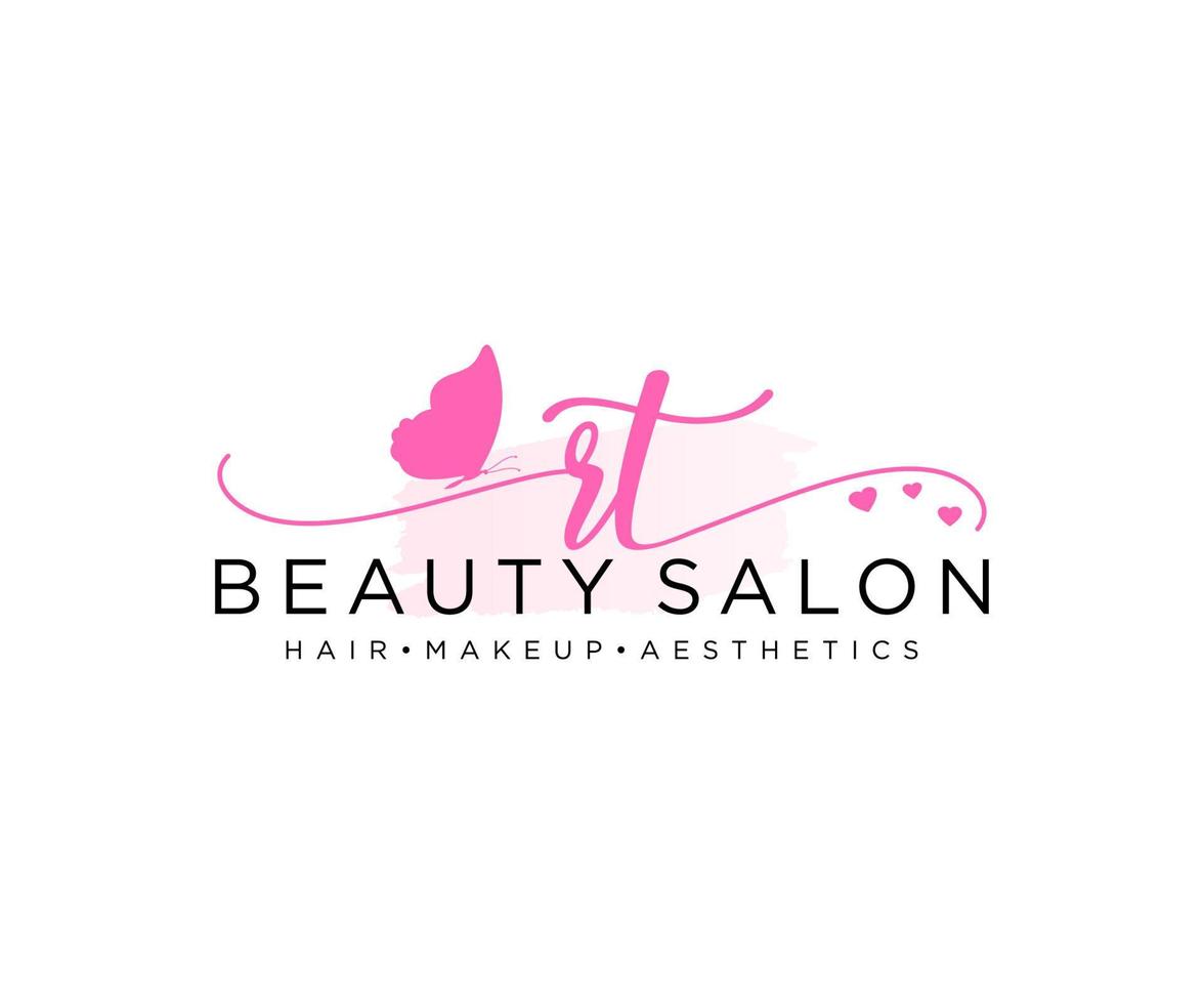 Initial RT feminine logo collections template. handwriting logo of initial signature, wedding, fashion, jewerly, boutique, floral and botanical with creative template for any company or business. vector