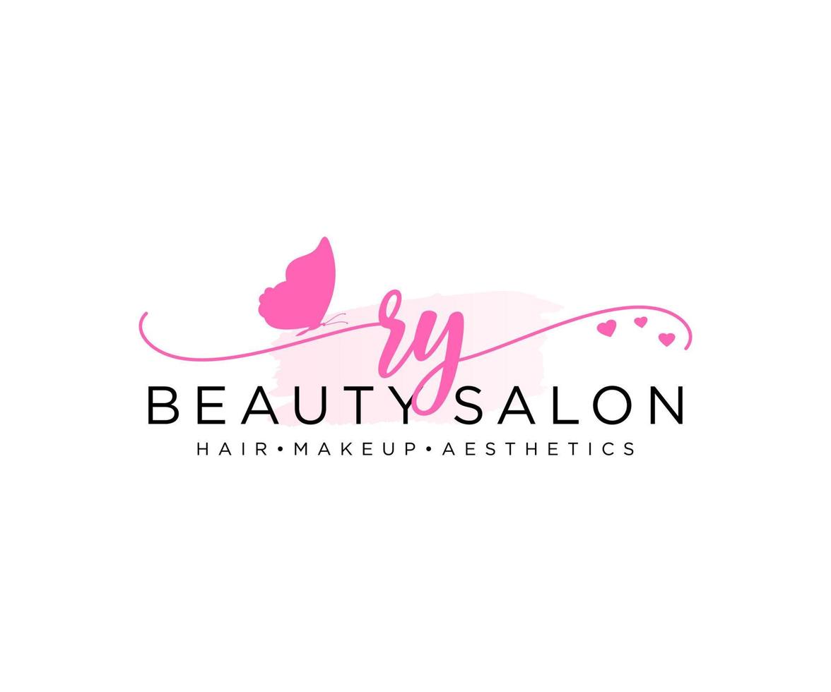 Initial RY feminine logo collections template. handwriting logo of initial signature, wedding, fashion, jewerly, boutique, floral and botanical with creative template for any company or business. vector