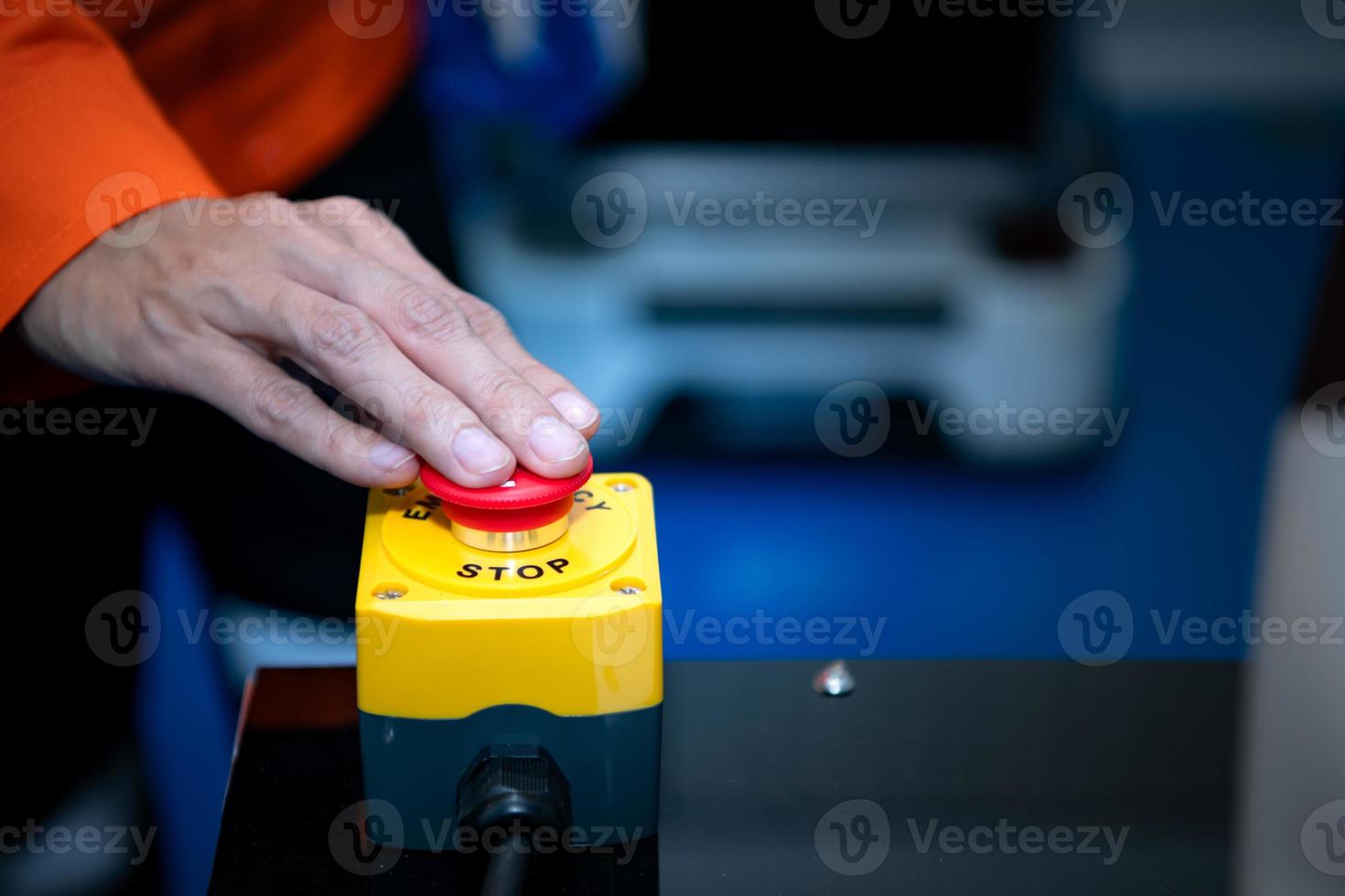 Emergency stop button It is a warning symbol for workers to reduce losses or accidents. photo