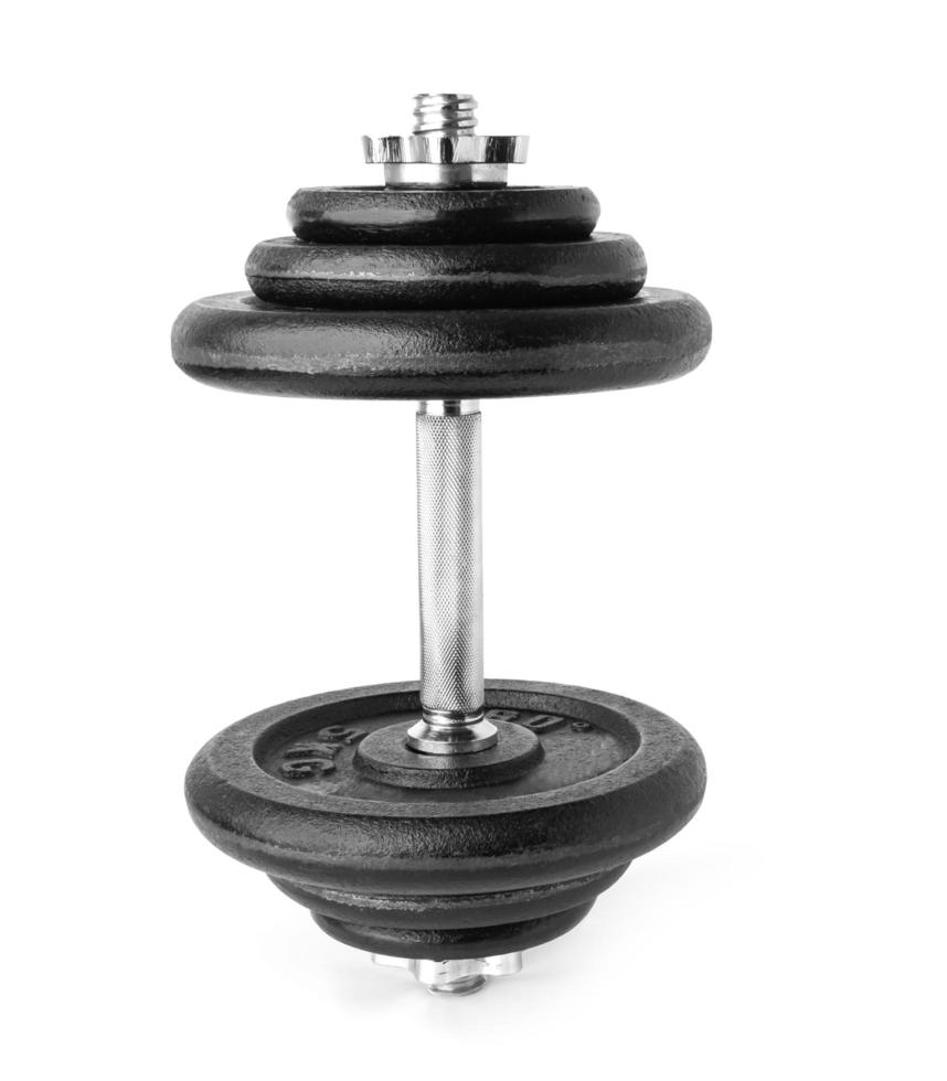 black metal dumbbell isolate on white background photo