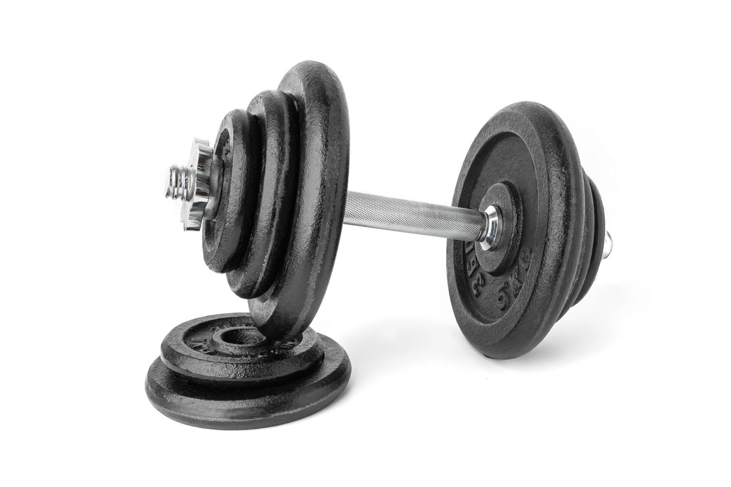 black metal dumbbell isolate on white background photo