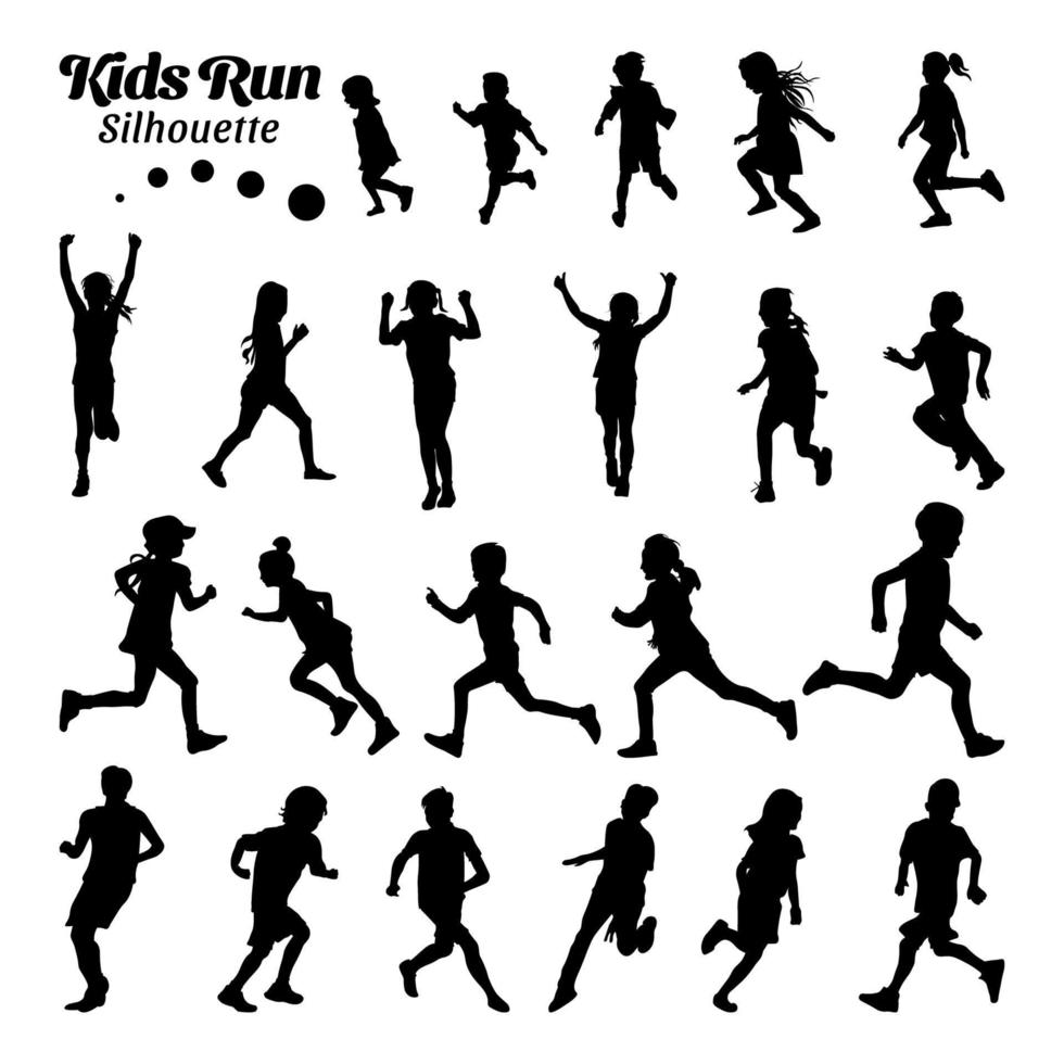 conjunto niños corriendo silueta vector ilustración.