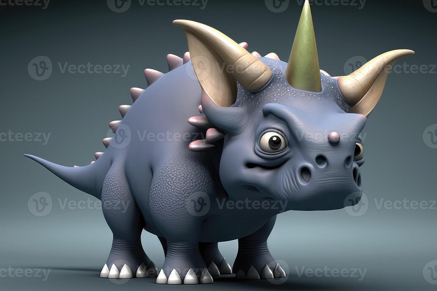 3D cute Triceratops cartoon. A group of primitive reptile dinosaurs from the Cretaceous period. photo