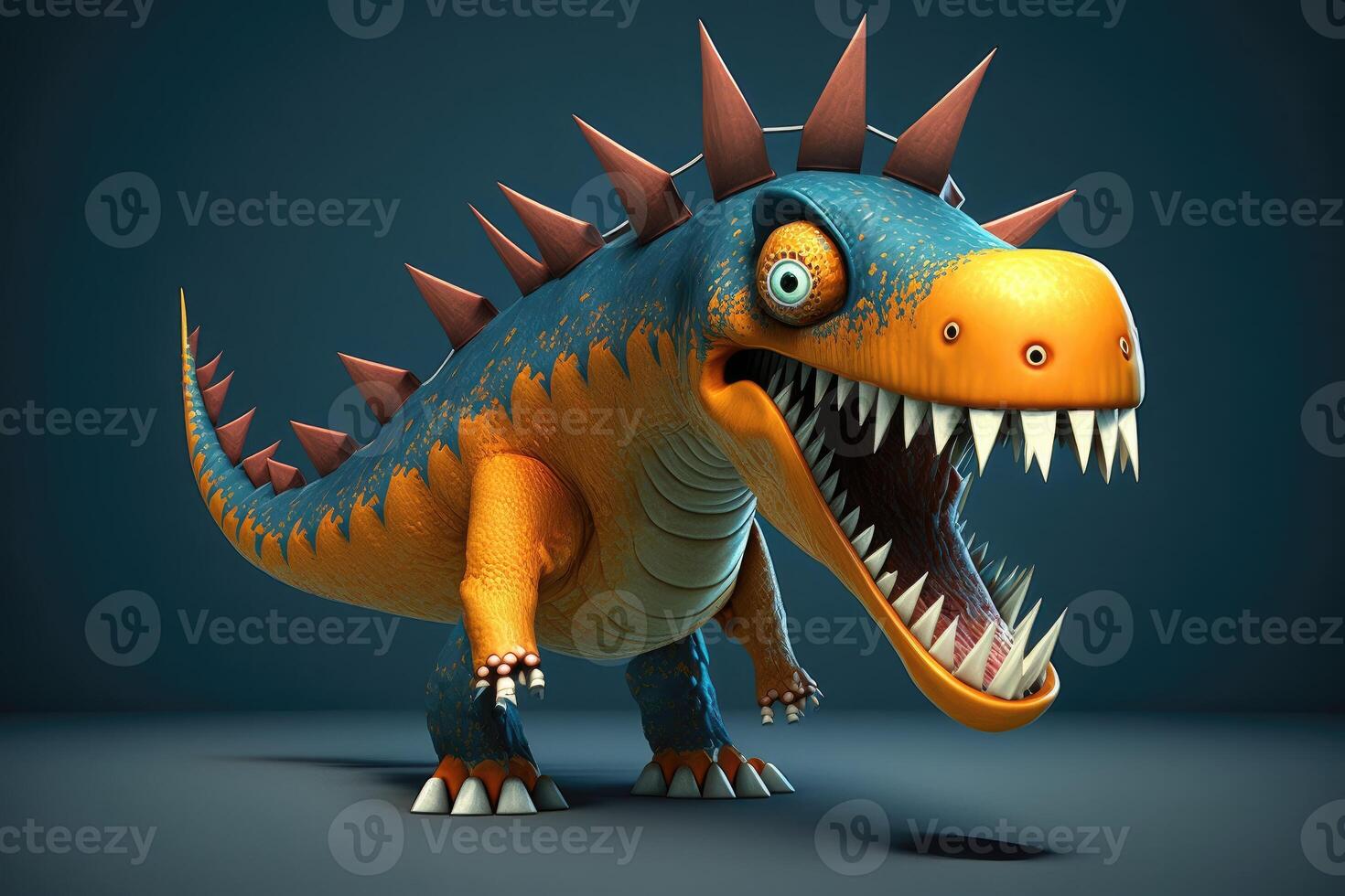 3D cute Spinosaurus cartoon. A group of primitive reptile dinosaurs from the Cretaceous period. photo