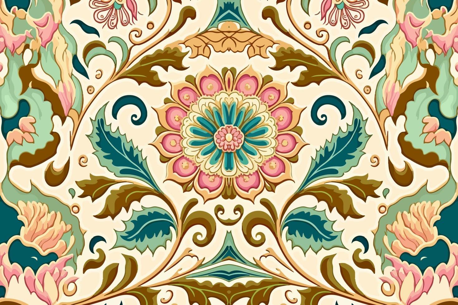Luxury Indian floral pattern pastel tone. Abstract traditional folk antique tribal graphic line. Texture textile fabric ethnic patterns. Ornate elegant luxury vintage retro style.Vector illustration. vector