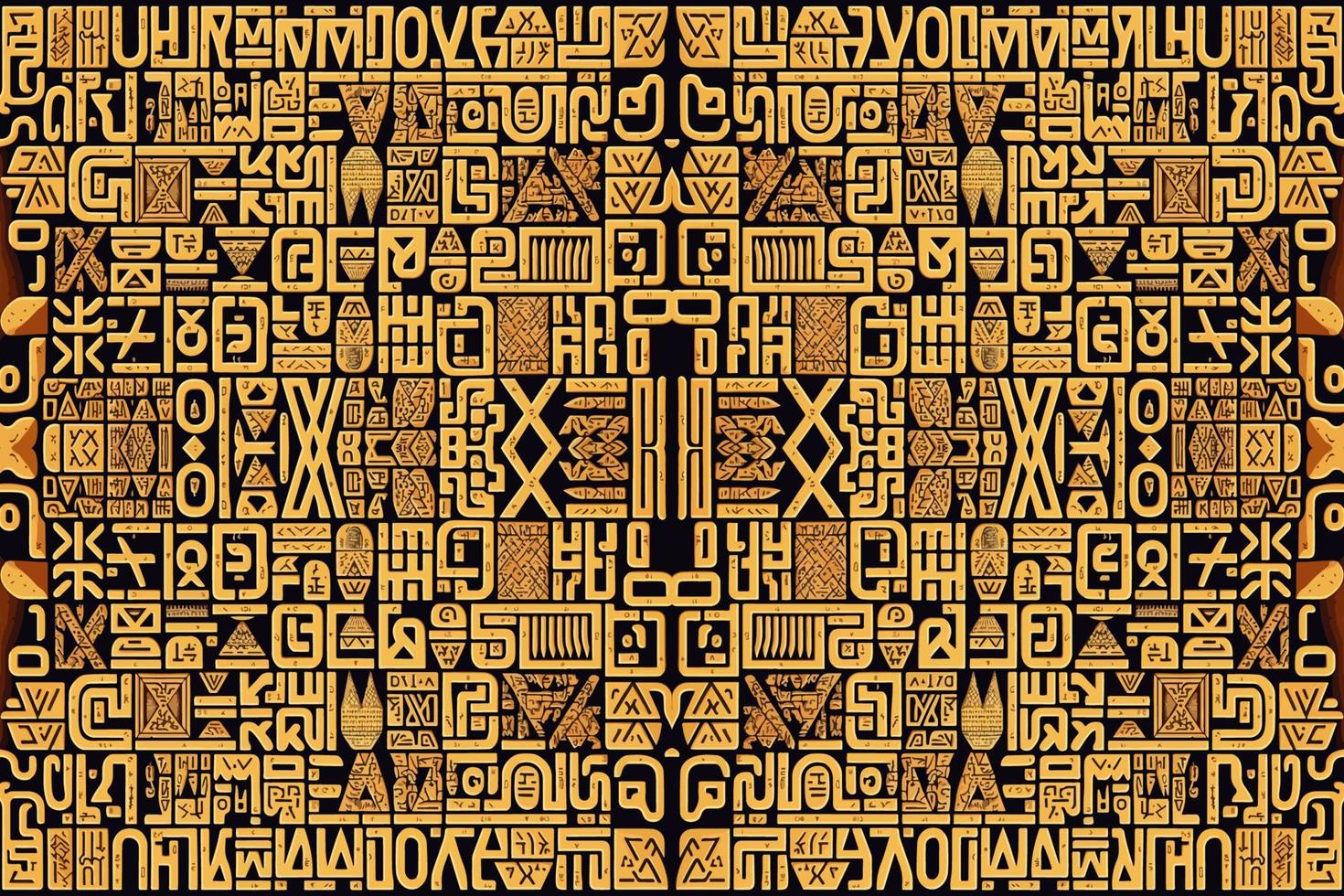Egyptian hieroglyphs alphabet pattern golden background. Abstract traditional folk antique tribal ethnic Egypt graphic line. Ornate elegant luxury vintage retro style for texture textile fabric tile. vector