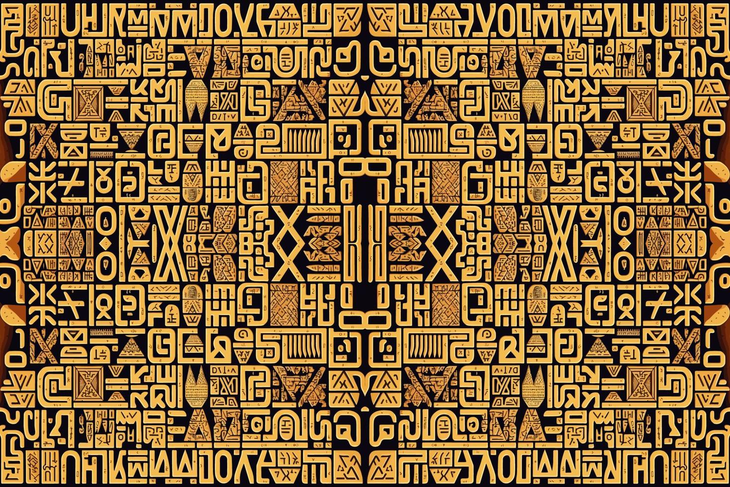 Egyptian hieroglyphs alphabet pattern golden background. Abstract traditional folk antique tribal ethnic Egypt graphic line. Ornate elegant luxury vintage retro style for texture textile fabric tile. vector