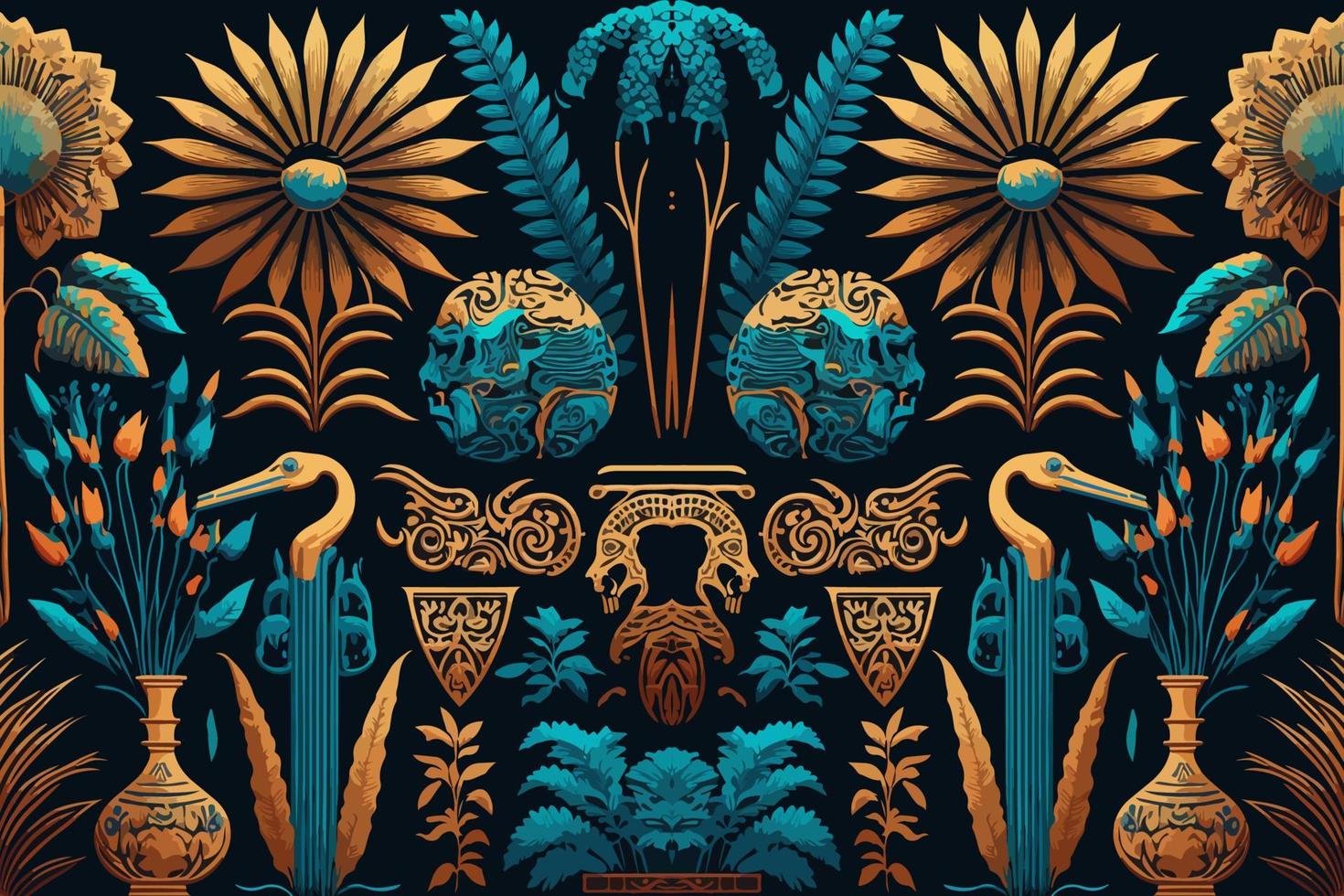 Floral egyptian hieroglyphs pattern. Abstract traditional folk antique tribal ethnic graphic line. Texture textile fabric egyptian patterns vector. Ornate elegant luxury vintage retro style. vector