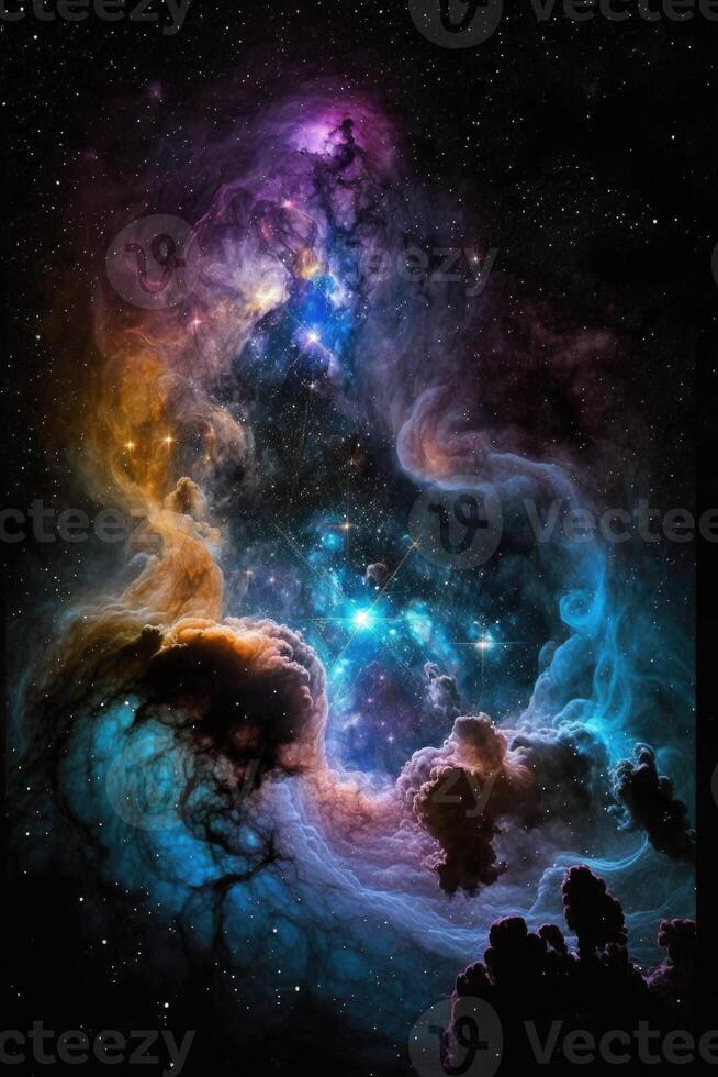 Abstract outer space endless nebula galaxy background. Large view of a colorful dark nebula in space. Cosmic background with bright shining stars, galaxies, and a deep universe. photo