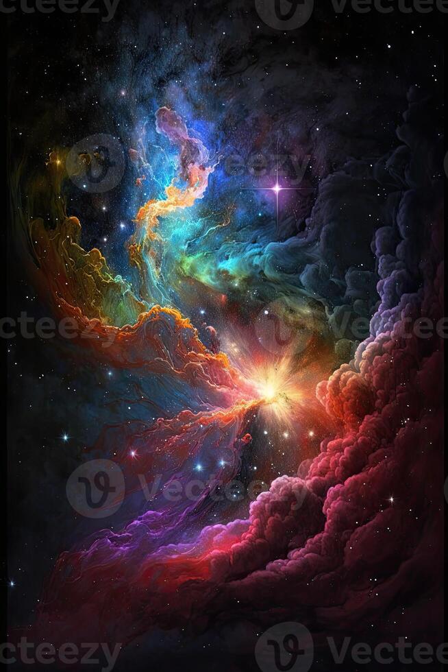 Abstract outer space endless nebula galaxy background. Large view of a colorful dark nebula in space. Cosmic background with bright shining stars, galaxies, and a deep universe. photo