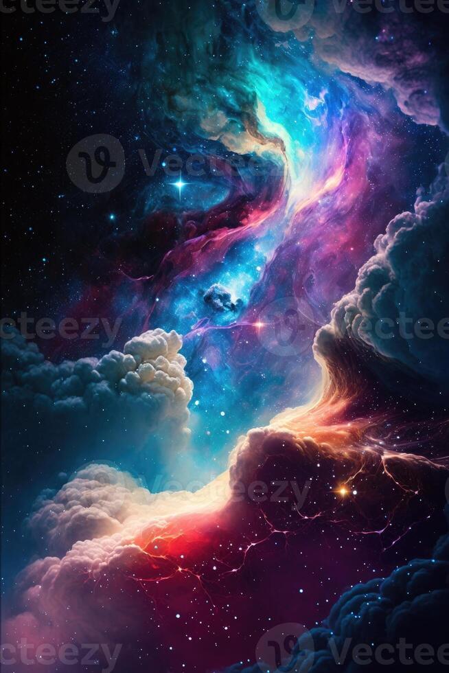 Abstract outer space endless nebula galaxy background. Large view of a colorful dark nebula in space. Cosmic background with bright shining stars, galaxies, and a deep universe. photo