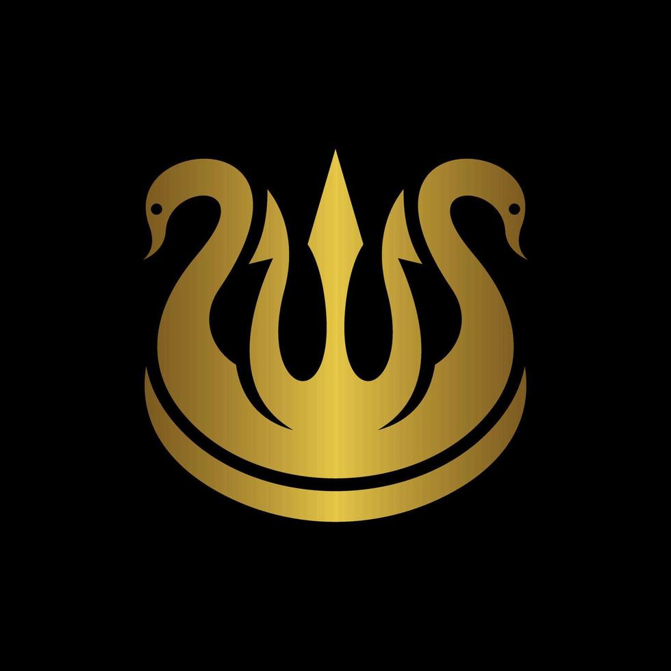 Two swan animal trident luxury creative logo vector