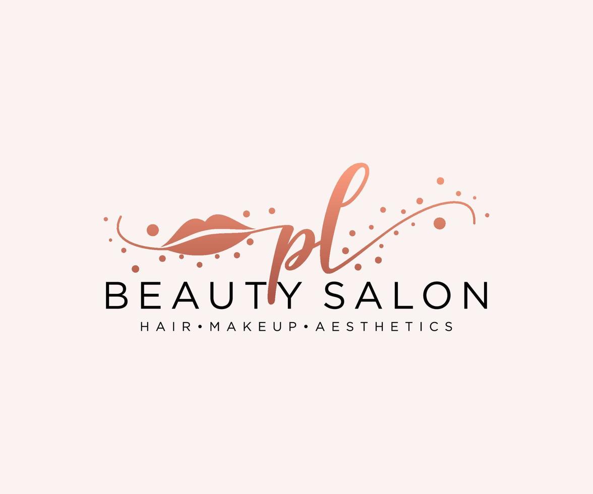 Initial PL feminine logo collections template. handwriting logo of initial signature, wedding, fashion, jewerly, boutique, floral and botanical with creative template for any company or business. vector