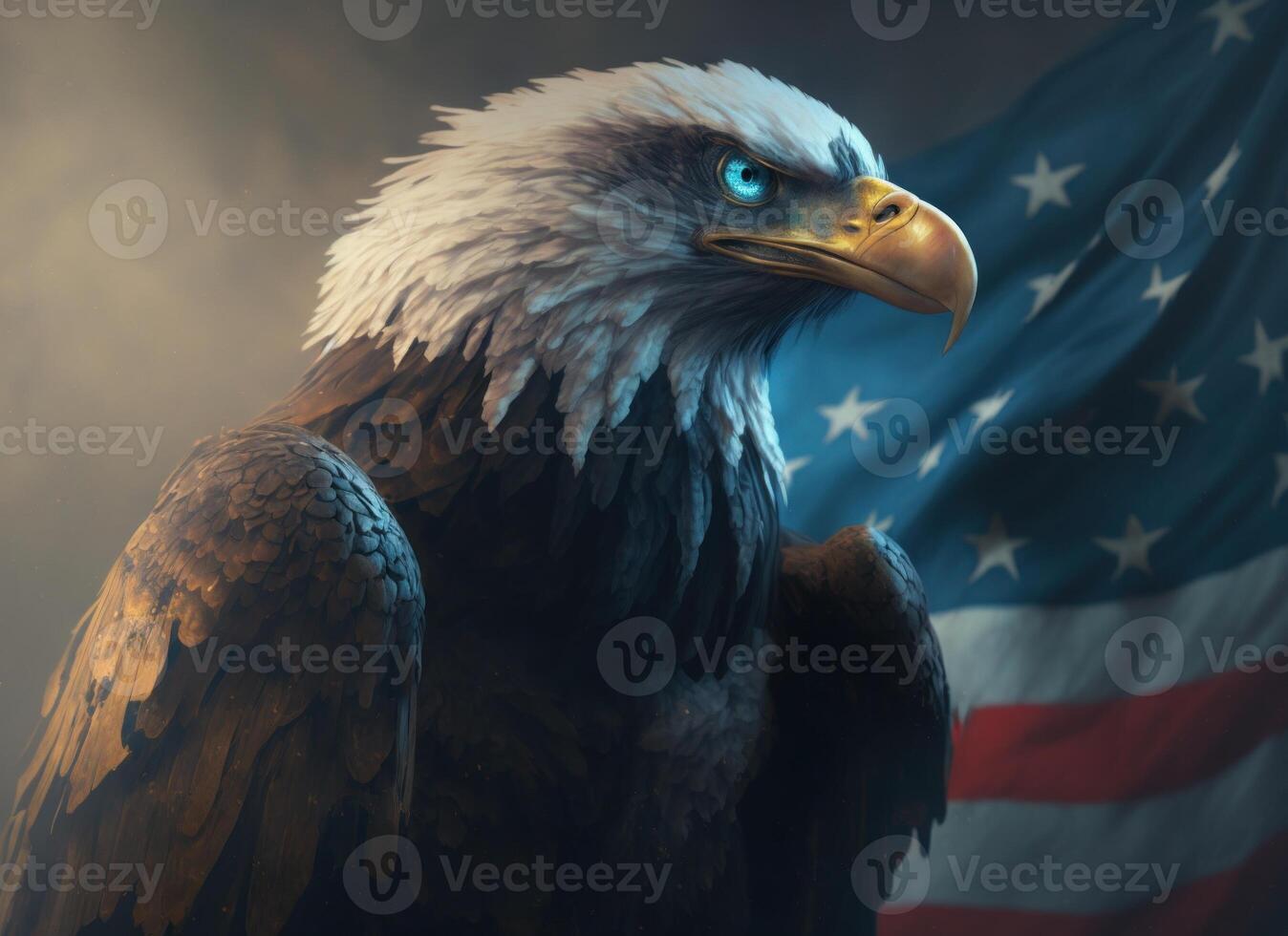 eagle and USA flag national poster. American Bald Eagle a symbol of
