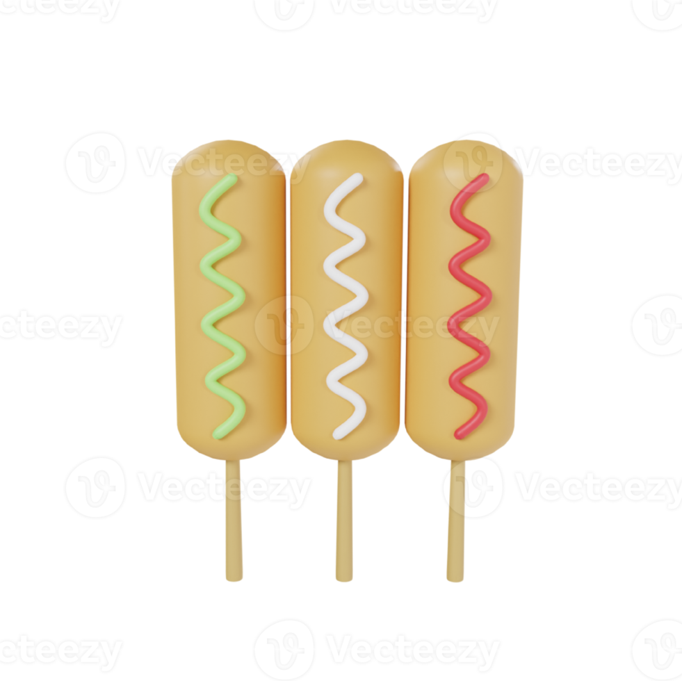 Corn dog icon 3d rendering illustration png
