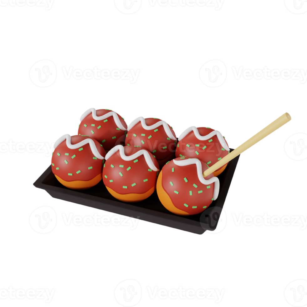 Takoyaki icon 3d rendering illustration png