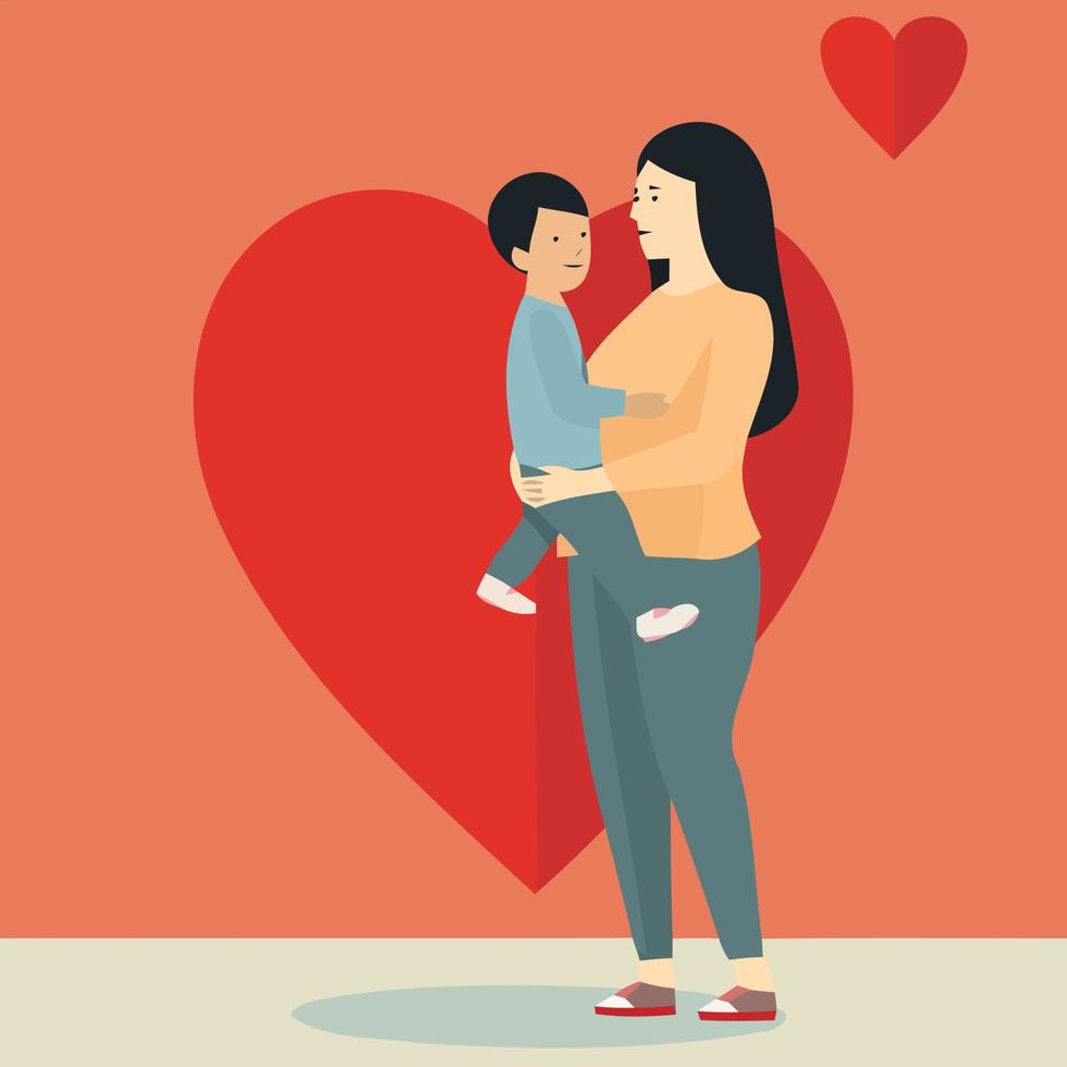 mothers day woman with son and hearts vector