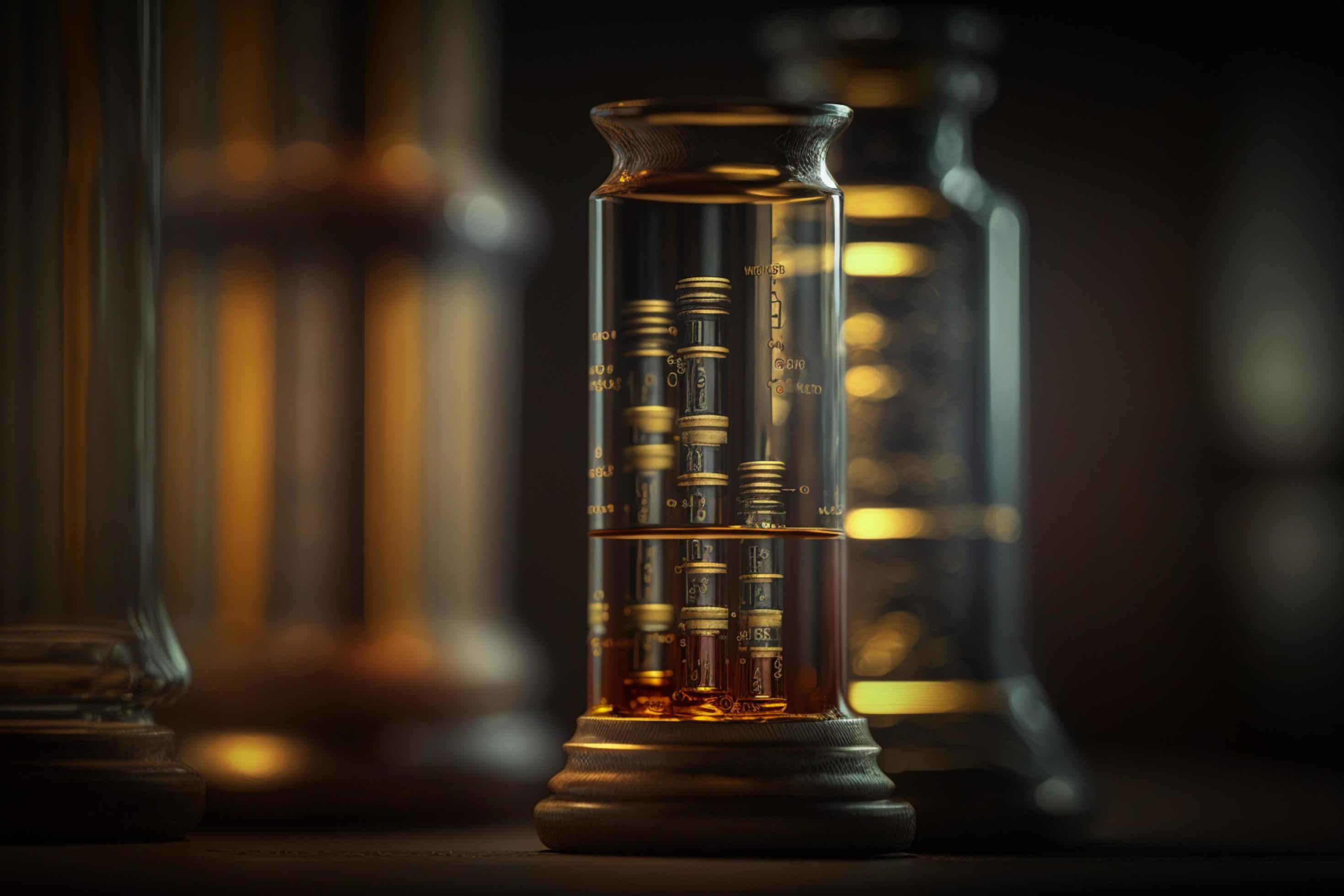 A set of scientific equipment, a test tubes to represent the field of