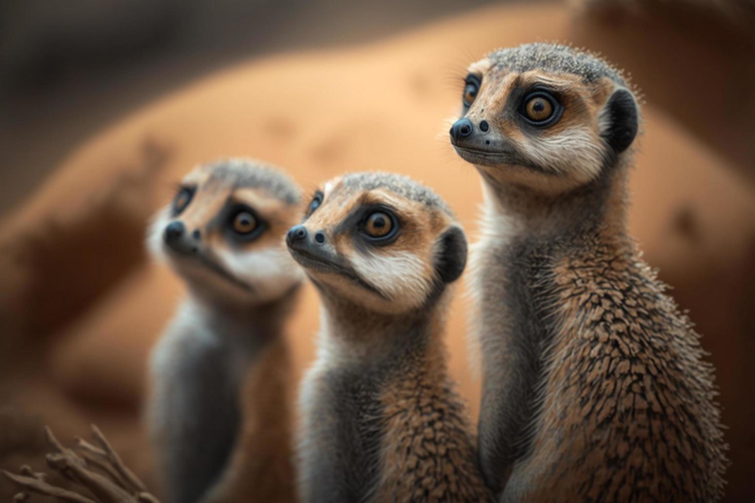 A family of meerkats standing upright and looking around photo