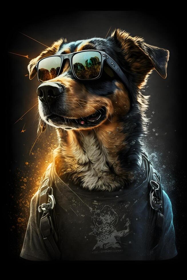 cute dog animal wearing sunglasses created by technology photo