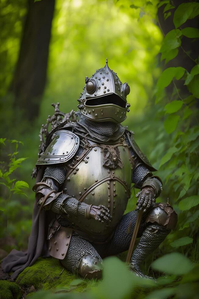 The frog in armor in the jungle is made with technology photo