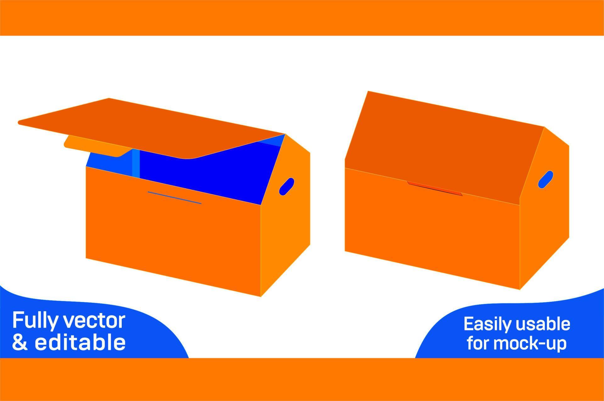 House shaped top flip box dieline template and 3D box design 3D box