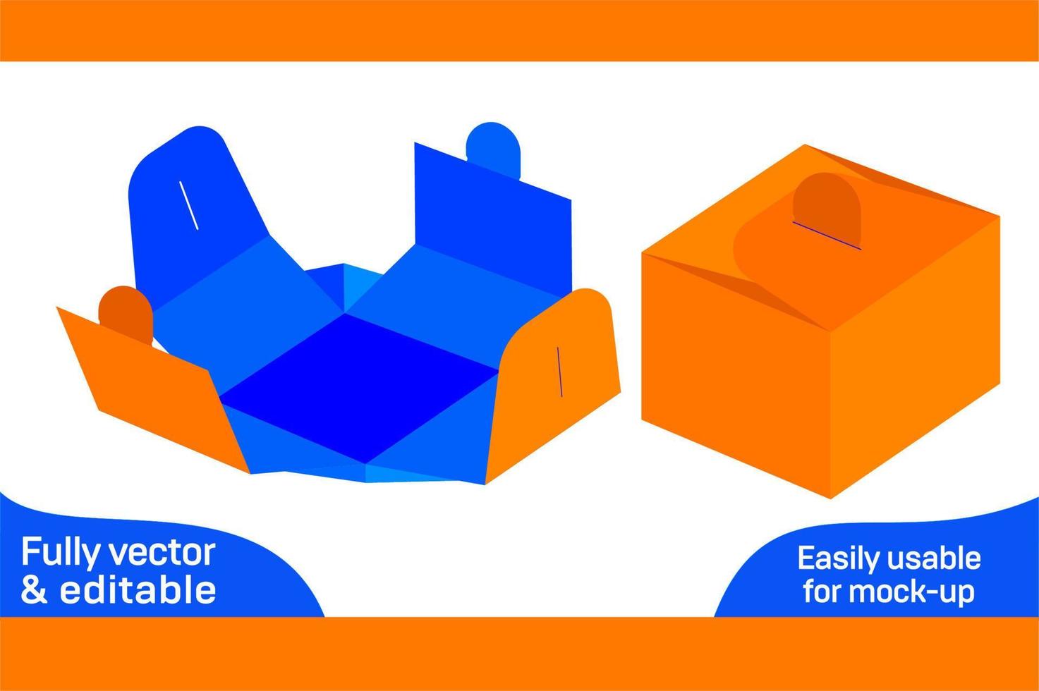 Self-locking cake box, gift box die cut template design 3D box vector