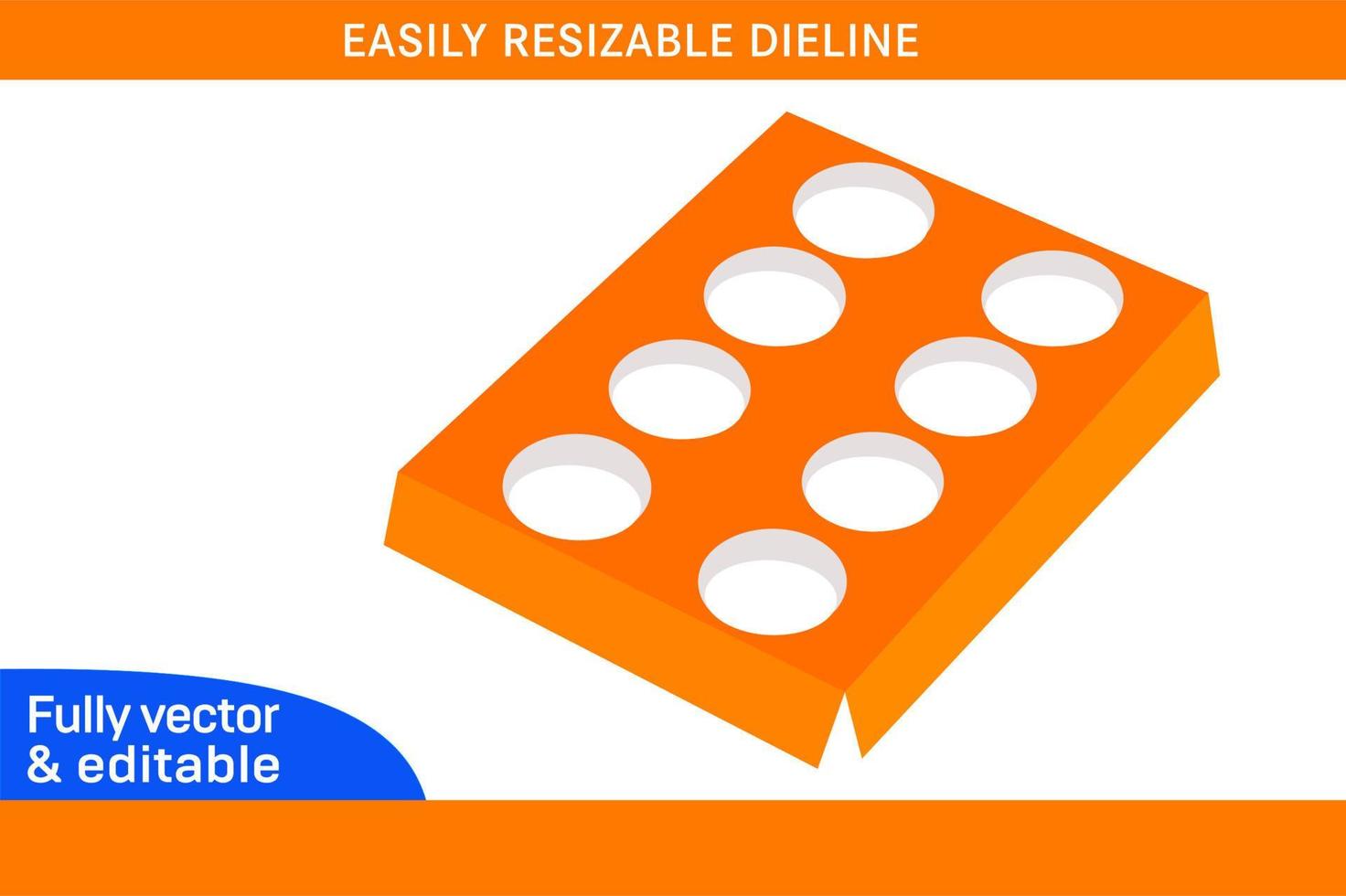 8 hole insert cupcake boxes Dieline template and 3D 8 hole insert design 3D box vector