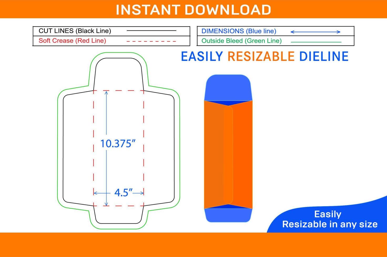 Catalog envelope or open end envelope 4.5x10.375 inch dieline template Box dieline and 3D box vector