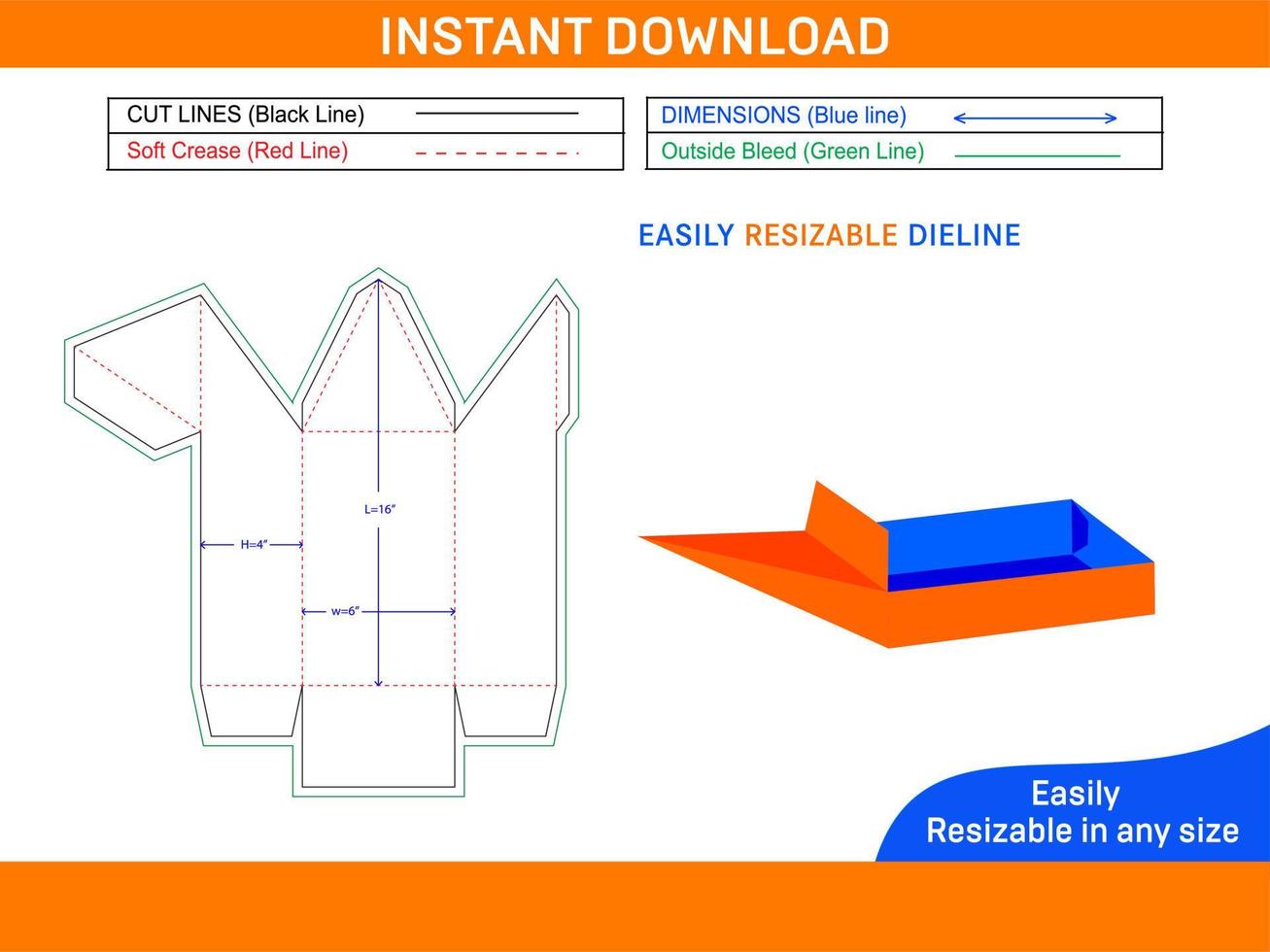 Boat die cut template and 3D boat design Box dieline and 3D box vector