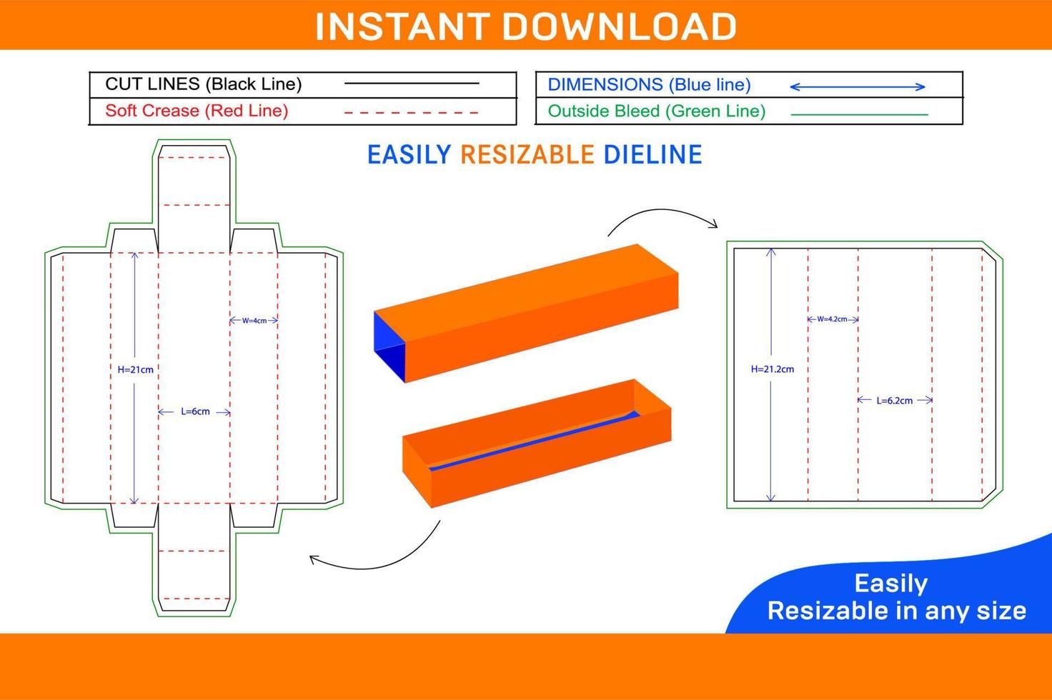 Chocolate box, gift box dieline template and 3D box design Box dieline and 3D box vector