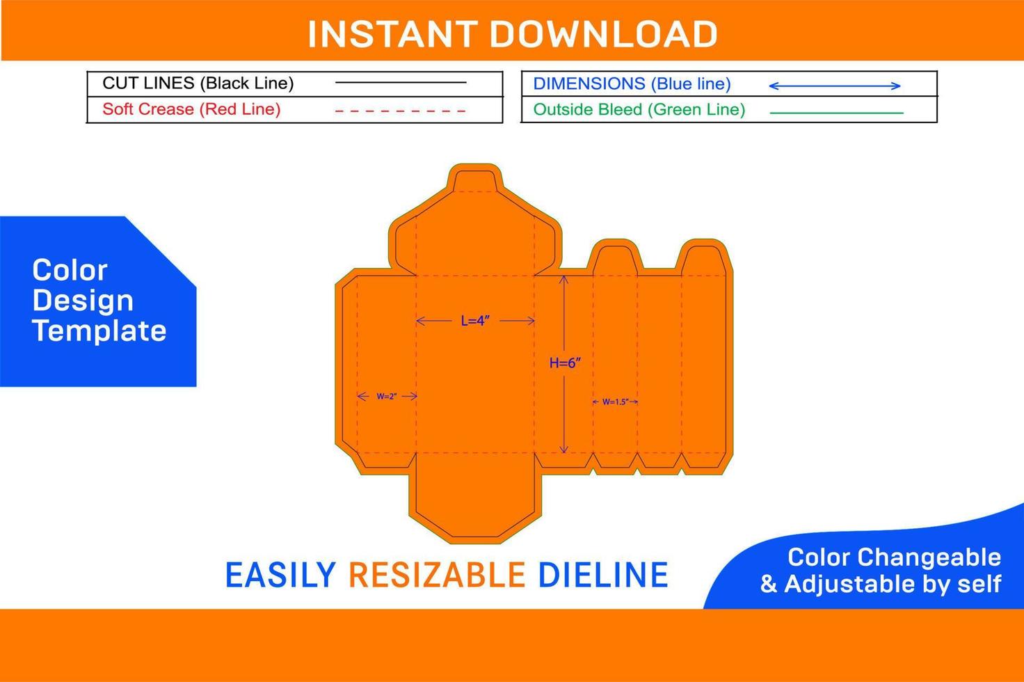 Corrugated Hexagon gift box, cosmetic die cut template and 3D vector file Color Design Template