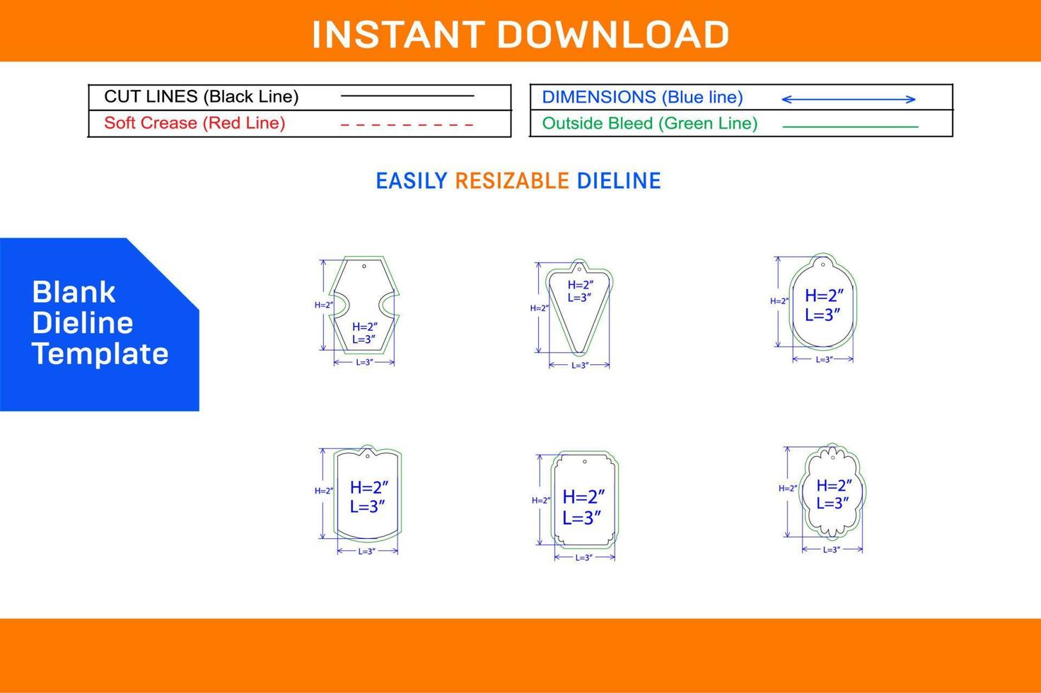 Perfect tagline 2x3 inch dieline template and 3D tagline design Blank dieline template vector