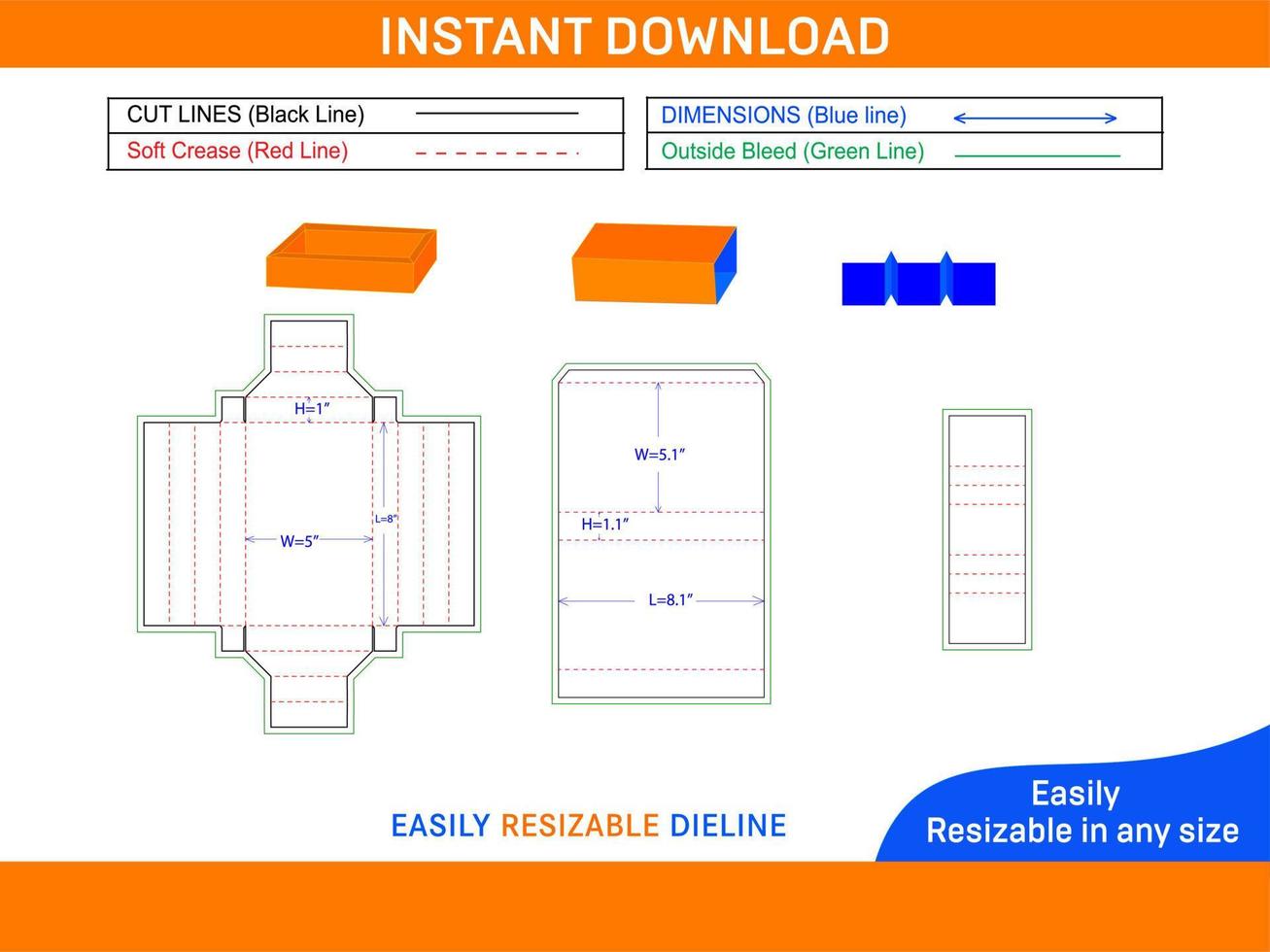 Chocolate box with divider insert drawer packaging box die cut template Box dieline and 3D box vector