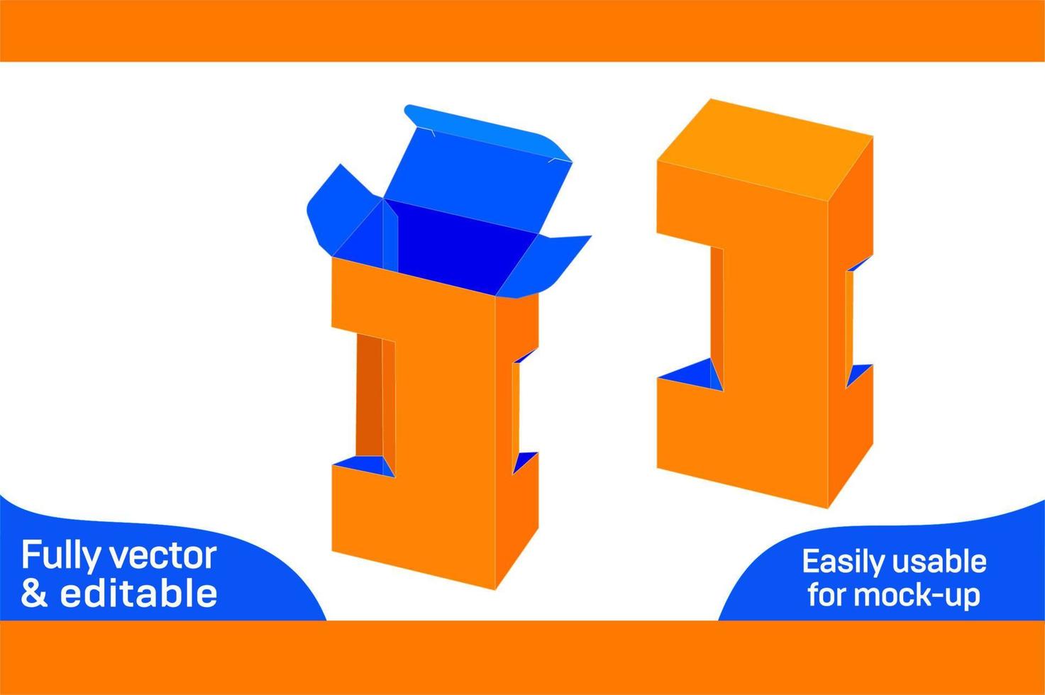 Paper cut box dieline template and 3d render file 3D box vector