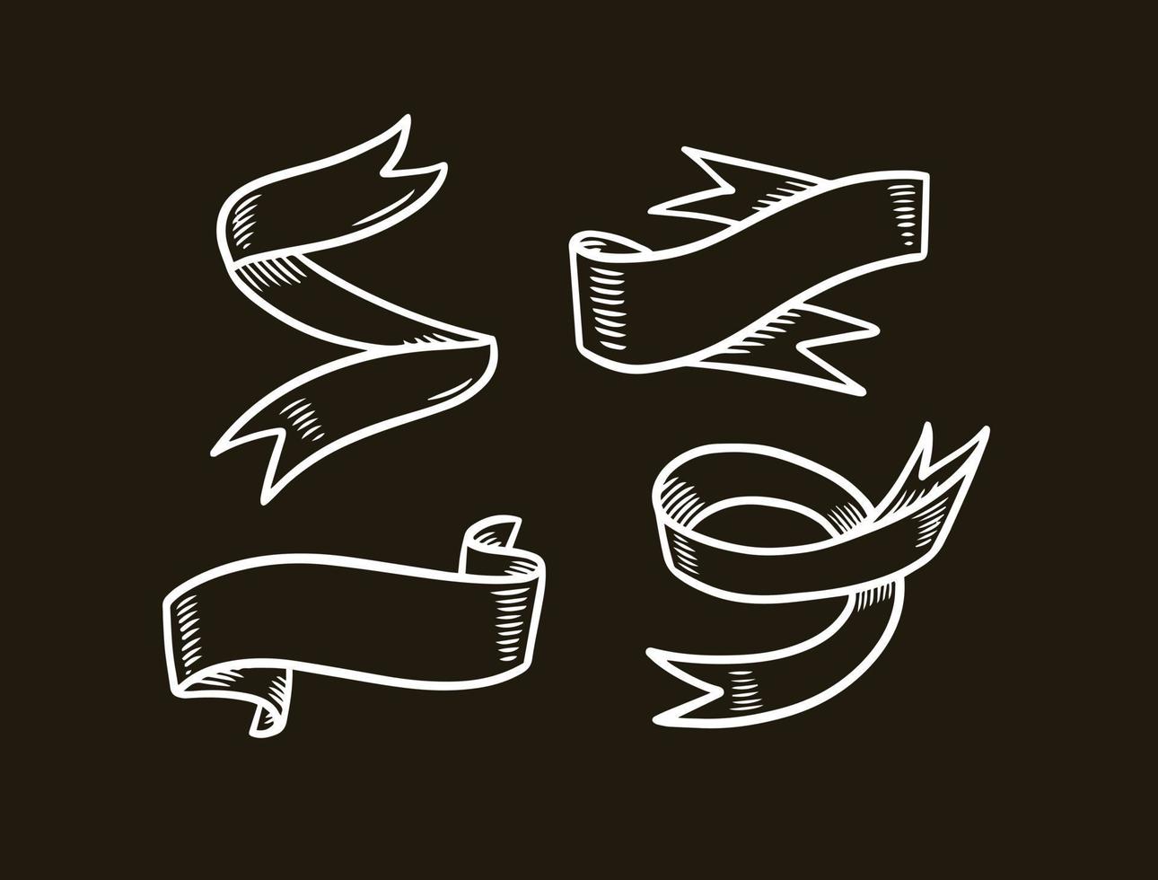 Set vintage white color ribbons on black chalk board. vector